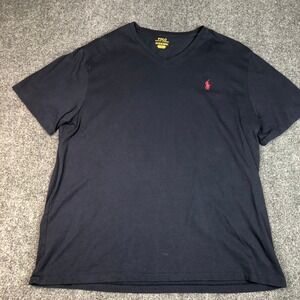 Polo Ralph Lauren Mens Navy V Neck T Shirt XL Embroidered Pony Logo Casual